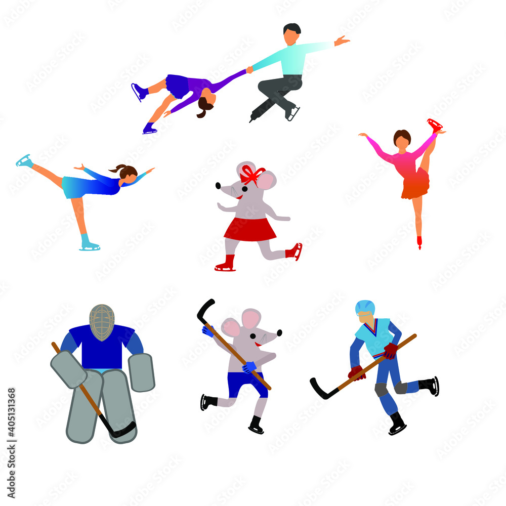 
Set of winter sport activities vector illustration isolated on white.
