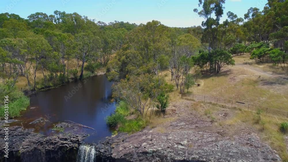 Slow aerial reveal of beautiful Wannon falls near Grampians, Australia Slow aerial reveal of beautiful Wannon falls near Grampians, Australia