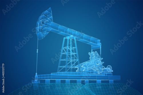 vector oil rig in 3d transparent outline style