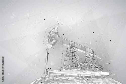 vector oil rig in 3d transparent outline style