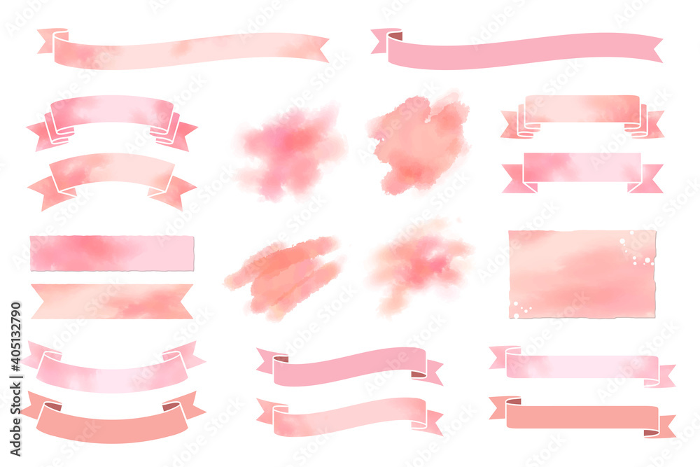 水彩のリボン フレーム素材セット ピンク Stock イラスト Adobe Stock