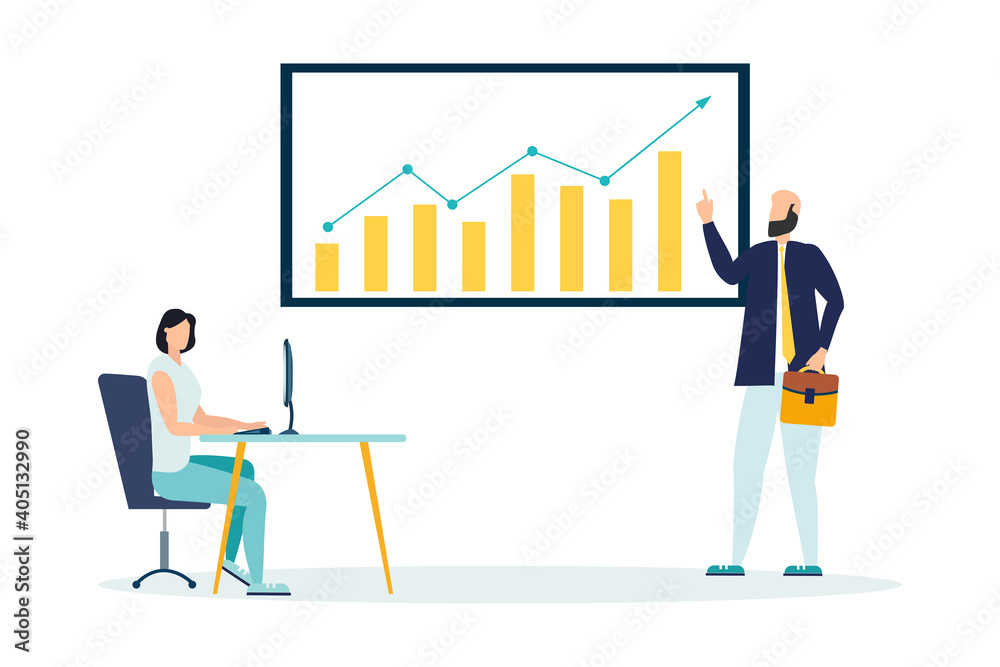Strategy. Team discusses about business strategy. Vector illustration Strategy. Team discusses about business strategy. Vector illustration