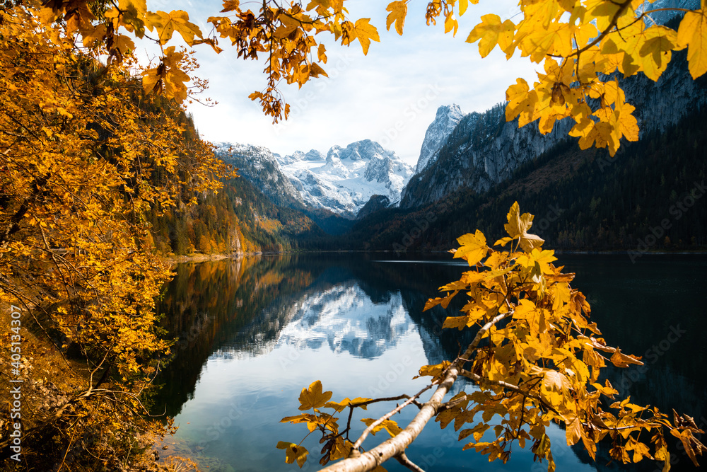 Stunning autumn mountain scenery in the Austrian Alps, Gosau, Salzkammergut, Austria