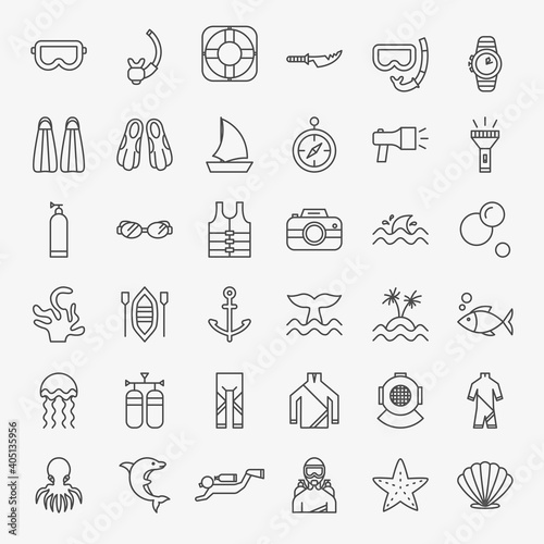 Diving Line Icons Set