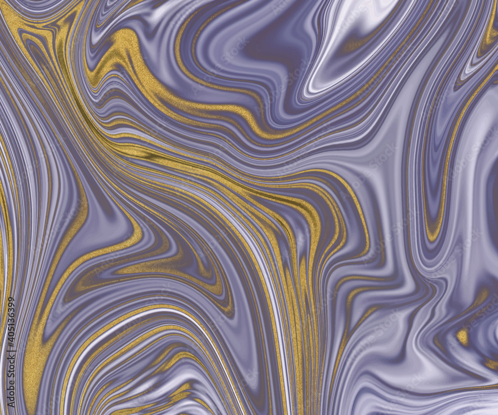 Obraz premium Purple liquid ink with gold glitter texture.