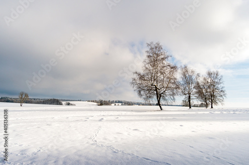 Fantastic snowy winter landscape near Heiligenberg on Lake Constance