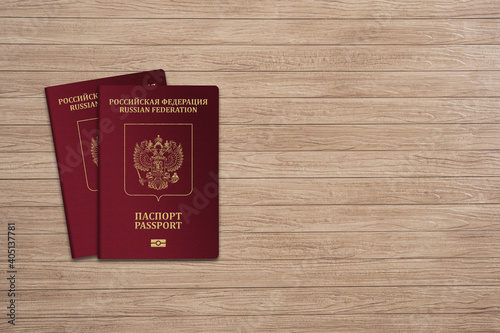 Russian passport on wood background ,Copy space