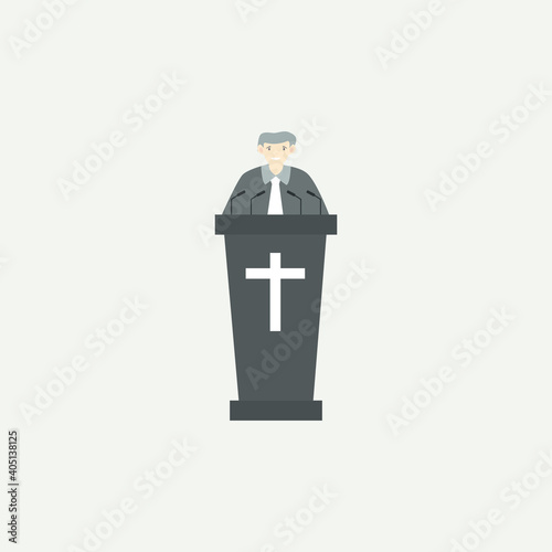pastor, preacher at the pulpit in the church, vector illustration