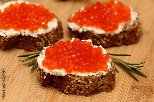 sandwiches with red caviar