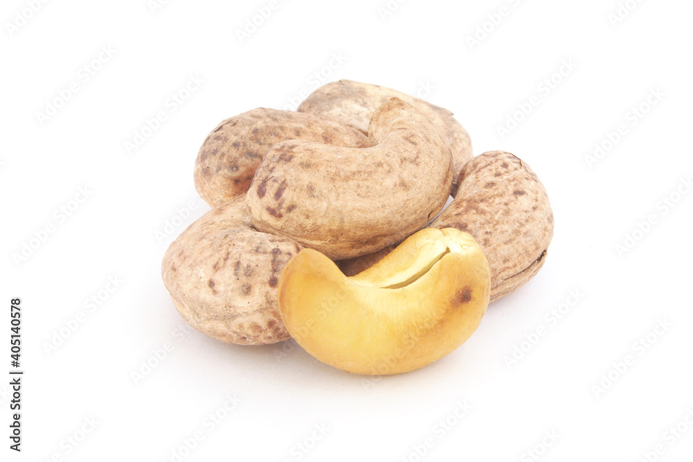 Roasted cashew nuts isolated on white background Roasted cashew nuts isolated on white background