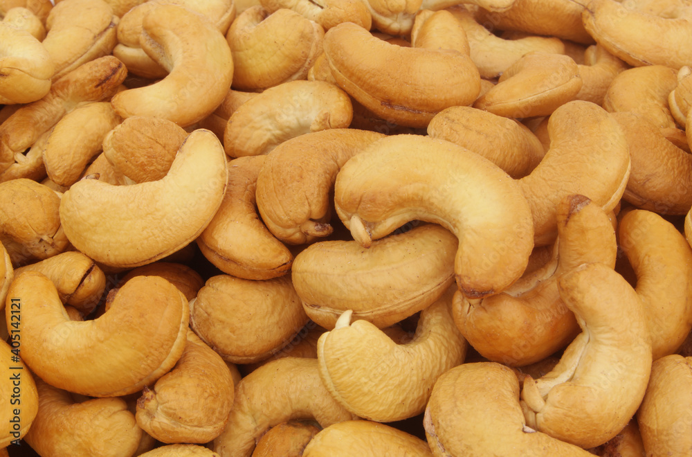Roasted cashew nuts background Roasted cashew nuts background