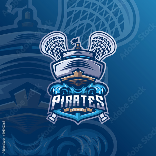 Pirate's Ship Mascot Logo Design For Lacrosse Club