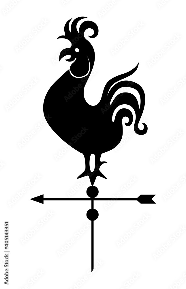 Fototapeta premium Rooster is weather vane. Silhouette, sign, logo. Vector illustration