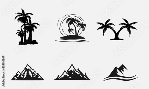 collection of beach and mountain silhouette logos
