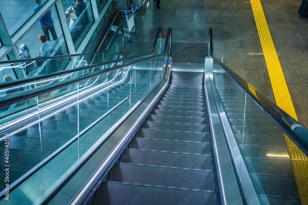 Stairs airport Escalators with blurred motion