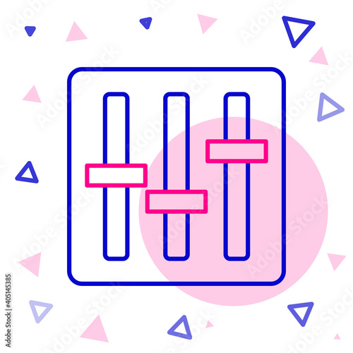 Line Sound mixer controller icon isolated on white background. Dj equipment slider buttons. Mixing console. Colorful outline concept. Vector Illustration.