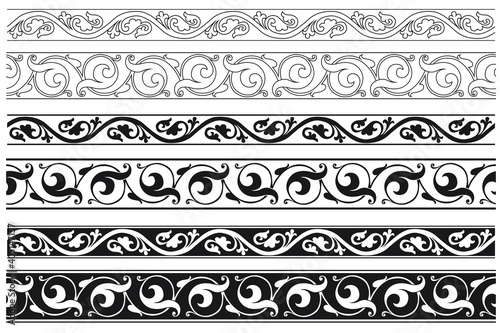 Set of decorative floral seamless ornamental border - Vector modular