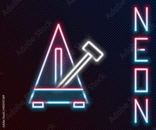 Glowing neon line Classic Metronome with pendulum in motion icon isolated on black background. Equipment of music and beat mechanism. Colorful outline concept. Vector.