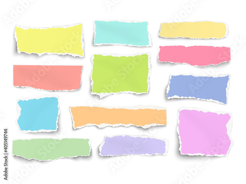 Set of paper different shapes and colors scraps isolated on white