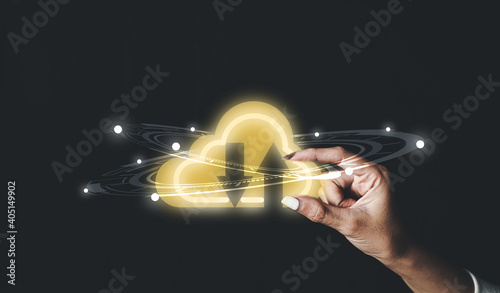Woman Hand holding Cloud Computing Technology Internet Storage Network Concept