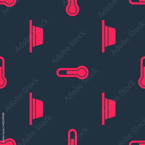 Set Man hat with ribbon and Meteorology thermometer on seamless pattern. Vector.