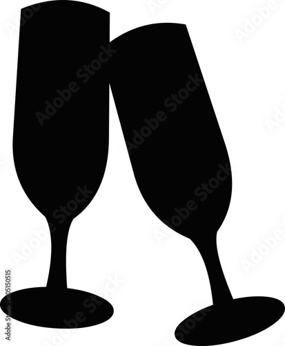Vector illustration of silhouette of two crystal glasses toasting