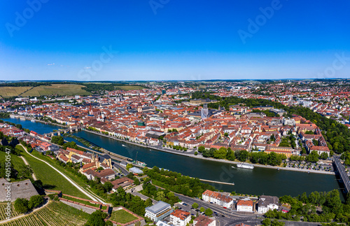 Aerial view, Marienberg fortress with river Main and old town, Würzburg, Lower Franconia, Bavaria, Germany,