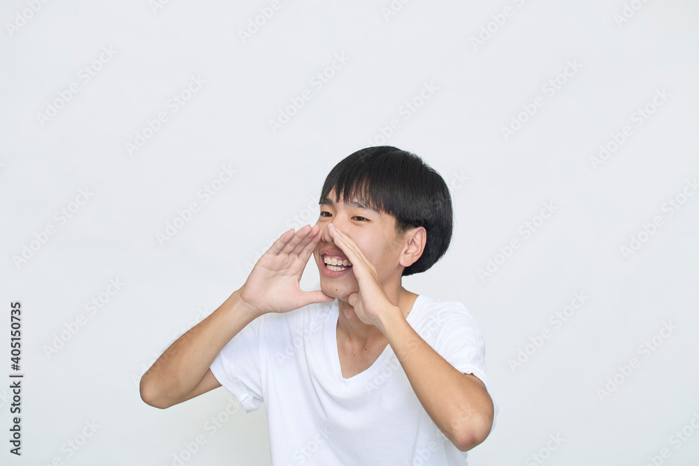 young man holding hands near opened mouth Announcement young man holding hands near opened mouth Announcement