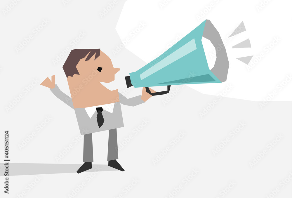 Cartoon Businessman with megaphone, giving an Information Cartoon Businessman with megaphone, giving an Information