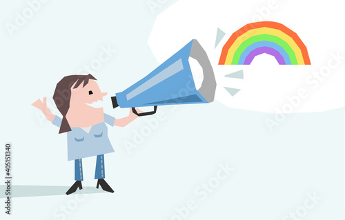 Cartoon Woman with megaphone, giving a Hope Message