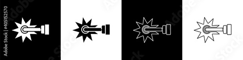 Set Cowboy horse riding spur for boot icon isolated on black and white background. Vector.