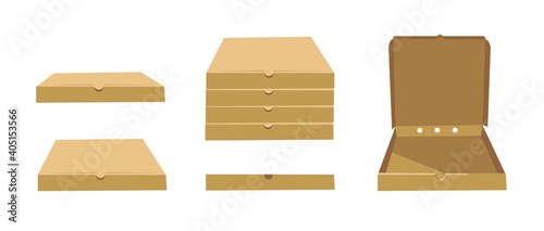 Square Carton Assembly Box for Pizza. Cartoon Style Illustration Delivery Packaging. Flat Graphic Design Clip Art. Vector Collection Mockup Isolated 
