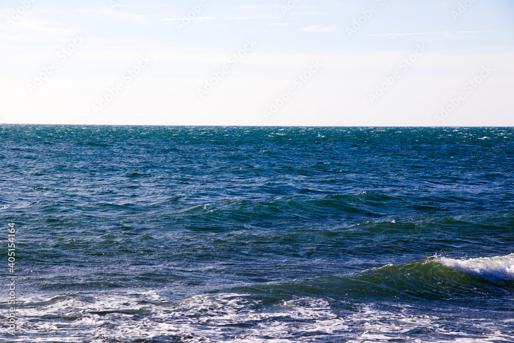 Black sea landscape and view, sunny day and blue water