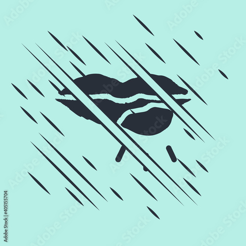 Black Herpes lip icon isolated on green background. Herpes simplex virus. Labial infection inflammation symbol. Glitch style. Vector.