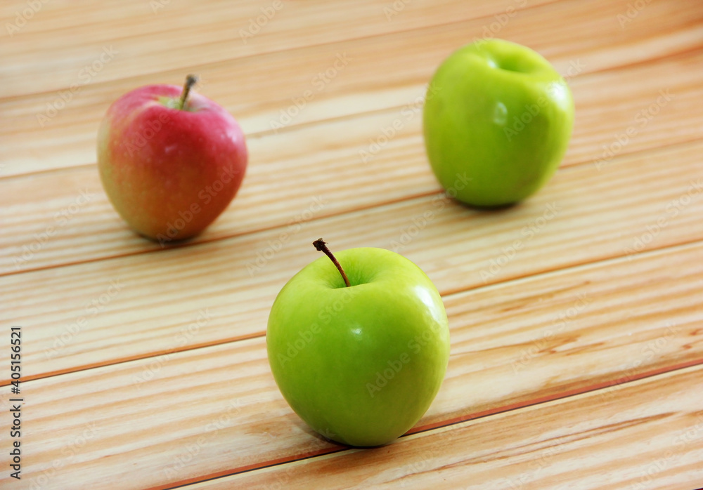 natural fresh green apples on wooden background natural fresh green apples on wooden background