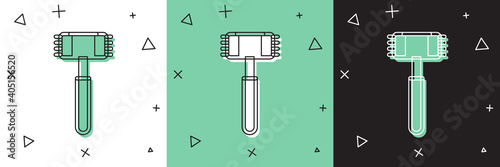 Set Kitchen hammer icon isolated on white and green, black background. Meat hammer. Vector.