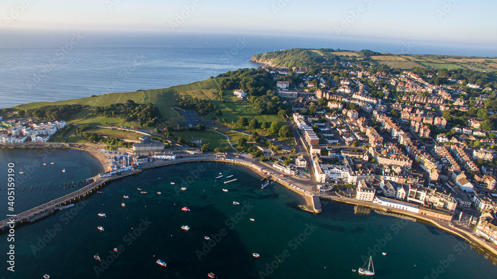 aerial view of bay Swanage Jurassic coast