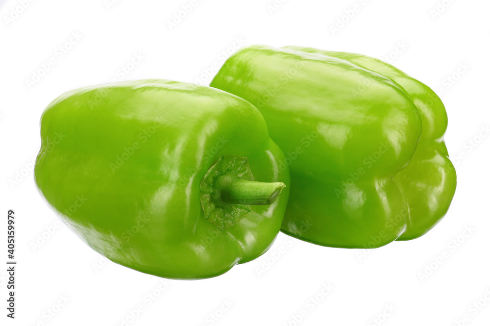 two fresh green bell peppers on a white isolated background two fresh green bell peppers on a white isolated background