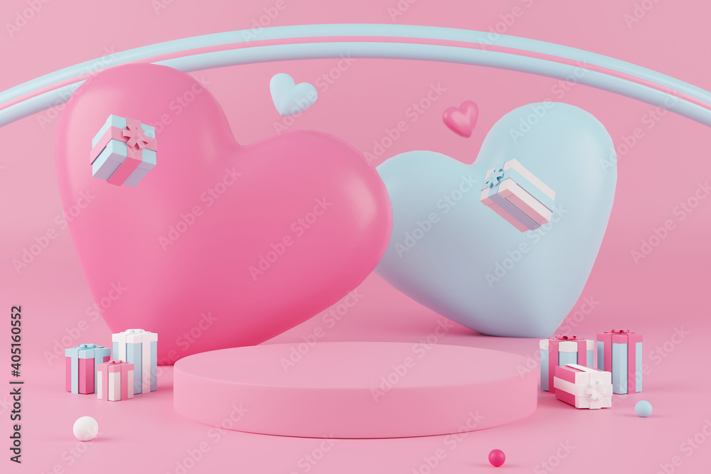 3d render Valentine's day podium with giant heart and presents. 3d render Valentine's day podium with giant heart and presents.