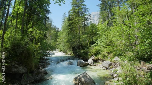 Beautiful creek with in the mountains in Bavaria, magic forest Ramsau, Germany