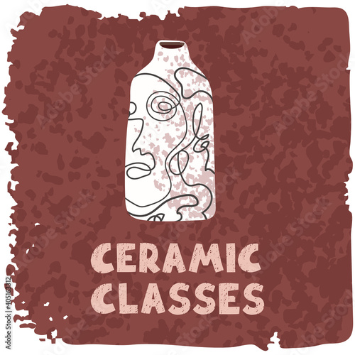Vector colorful illustration of ceramic vase. Ceramic classes. Use as element for design print advertising, poster, banner, Social Media post, invitation, graphic design