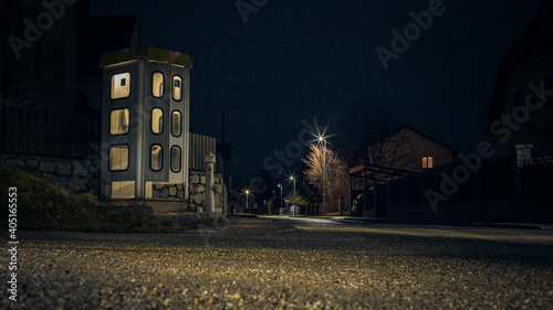night telephone booth. mystical and mysterious street phone. dangerous place on an empty street