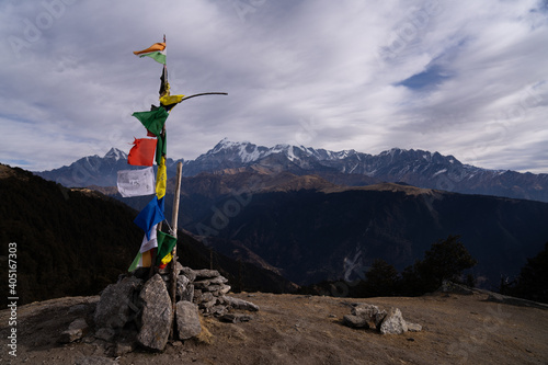 Cairns rocks kept at Jhandi top a summit from Brahma Tal photo