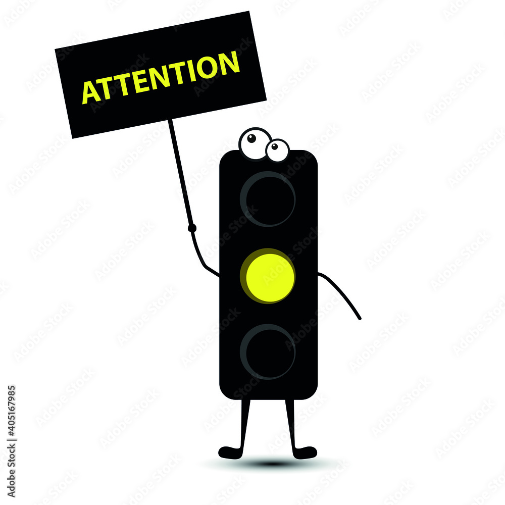 Cartoon yellow traffic light signal. you can move. Traffic Laws. Vector