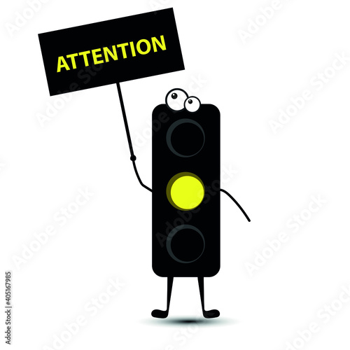 Cartoon yellow traffic light signal. you can move. Traffic Laws. Vector illustration.