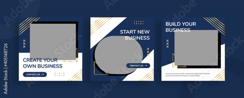 Set of editable templates for Instagram post, Facebook square, corporate, advertisement, and business, fresh design with simple blue gold color (1/3)