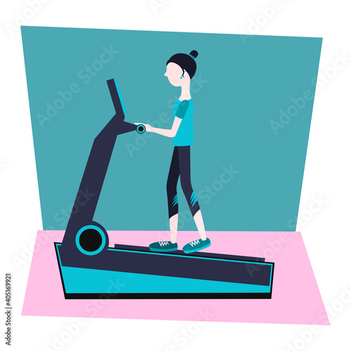 treadmill in the gym with a woman. vector