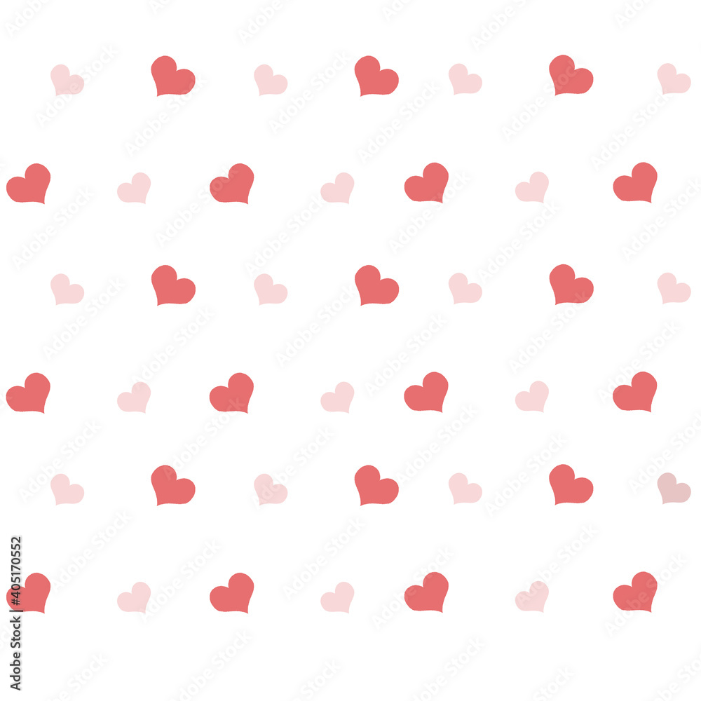 Pattern with pink hearts on a white background. Repeating pattern for packaging, paper, gift, screensaver or background.