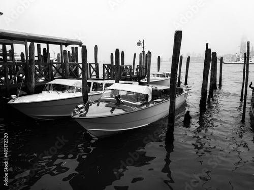 Boats moored up on the Venice lagoon