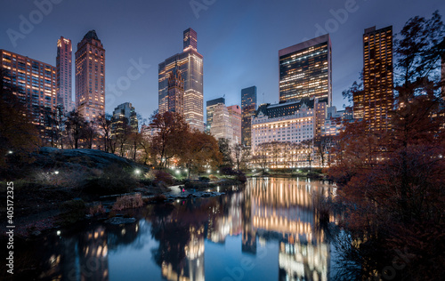 New York City skyline with Central Park at twilight  USA